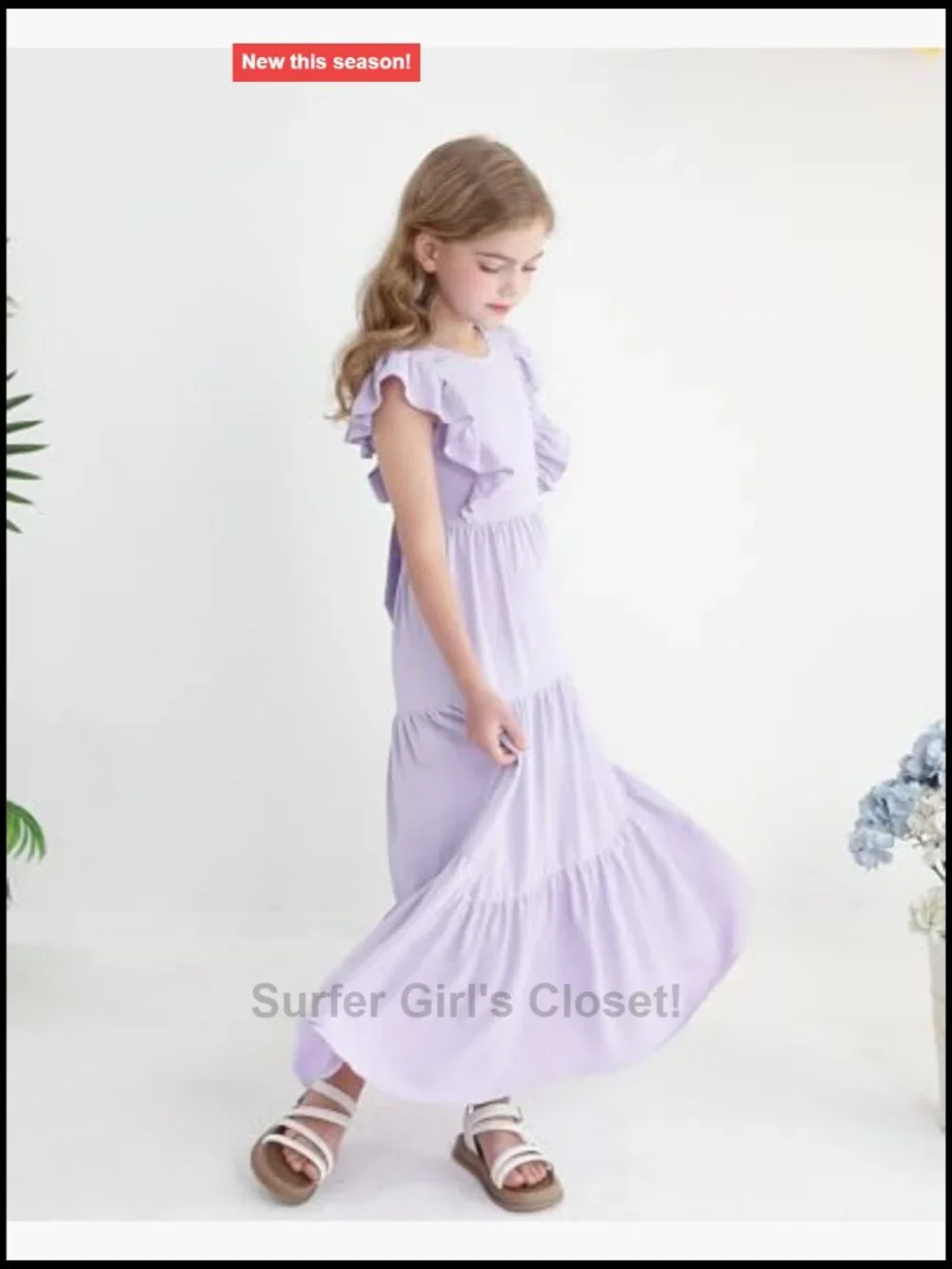 Kids Tie Back Ruffle Sleeve Maxi Dress - Casual Beach